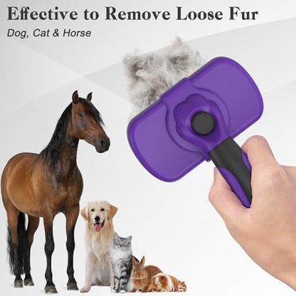 Dipoo Self Cleaning Cat & Dog Grooming Brush - Skin Friendly Deshedding Hair Brush for Haired Dogs & Puppies, Purple - color: Purple