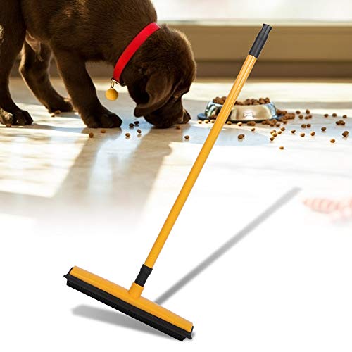 Pet Hair Sweeper, Rubber Broom Pet Hair Lint Removal Device with Telescopic Bristles Sweep Cleaner 27 to 47 Inches Adjustable Length Rubber Bristles TPE Scraper for Carpet Tile Hardwood Linoleum - color: Yellow