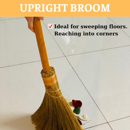 Handmade Whisk Sweeping Orange Broom - Vietnamese Straw Soft Broom - Brooms Decorative 12.2" Width, 28.35" Length - style: Orange