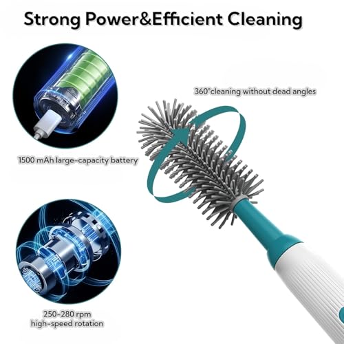 Electric Bottle Brush Set, 6-in-1 Electric Cleaning Brush with Waterproof Silicone Cleaner, 3 Replaceable Brush Heads, Straw Brush & Extension Rod, for Baby Feeding Supplies and Kitchen Utensils - color: Malachite Green