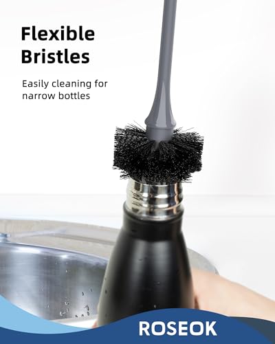 ROSEOK Bottle Brush, Water Bottle Brush, Flexible Bottle Brush, Cup Cleaner | For Cleaning Glass, Sports Bottle, Coffee Mug, Cup Cleaner, Black, 2 Pack - color: Black