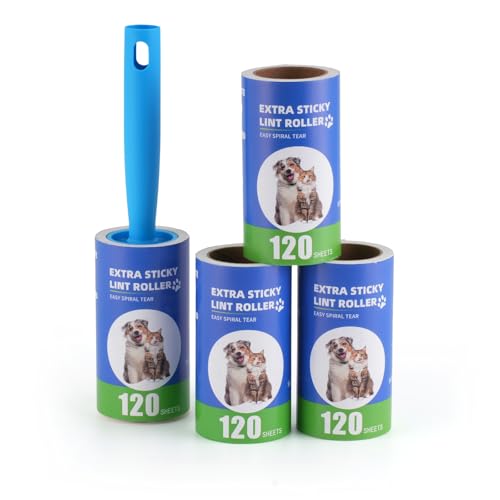Lint Rollers for Pet Hair Extra Sticky- Lint Brush for Clothes, Furniture, Carpet,Car, Floor,Bed-Pet Hair Roller for Dog Cats Hair Removal- Reusable Handle and Refills (Small(1handle+4 Refills)) - size: small(1handle+4 refills)