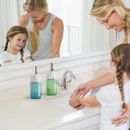 AmazerBath Soap Dispenser, 2 Pack Glass Soap Dispenser with Pump Stainless Steel, 17 Oz Hand Soap Bottles Bathroom Kitchen, Clear - color: Brushed Stainless Steel