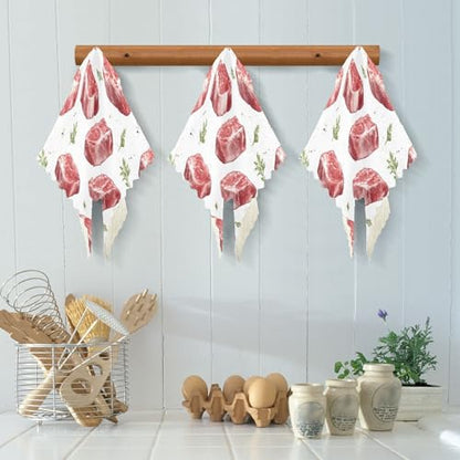 Kitchen Dish Cloths Beef Meat Steak Pattern 6 Pack Dish Towels for Drying Dishes Ultra Soft Absorbent Cleaning Towels Dish Rags, 11 X 11 Inches