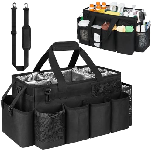 Cleaning Caddy Bag, Extra Large Cleaning Supplies Organizer for Housekeepers, Housekeeping Caddy with Handle and Detachable Padded Cushion, Black - color: Black, size: Extra Large