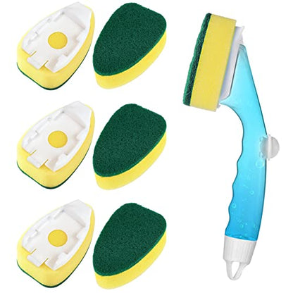 Dishwand Refills with Handle, Dish Wand Refill Replacement Sponge Head 6Pcs | Non-scratch Heavy Duty Sponge Heads Set,Soap Dispenser Scrubbers,Dishwashing Scrub Dispensing Brush Pads,Dishwasher Cleaning - color: Yellow, size: 7 Piece Set