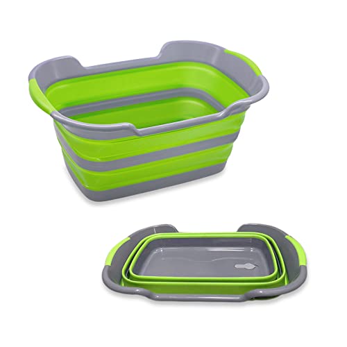 Goderewild Multipurpose Collapsible Pet Bathtub with Drainage Hole for Puppy Small Dogs Cats, Portable Laundry Basket-Foldable Bathing Tub-Storage Organizer, 7.1 Gal/27L (Green,1) - color: Green