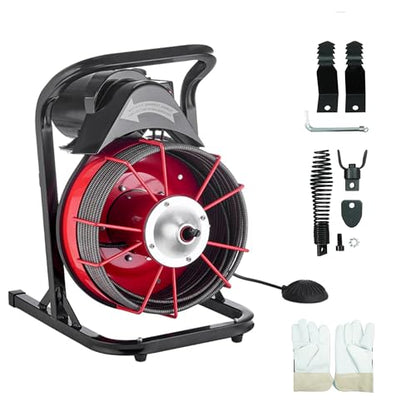 75FT x 1/2 Inch Drain Cleaner Machine, Manual Feed Electric Drain Auger for 2"-6" Pipes, Sewer Snake Auger with 4 Cutters & Pneumatic Foot Switch - style: 75FT x 1/2inch