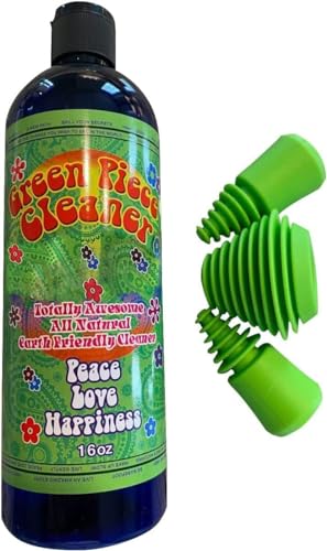 Green Piece® Glass Cleaner 16 oz Bottle with Set of 3 Silicone Plugs (Made in USA) - Excellent for Scent Proofing and Cleaning - style: 16 Fl Oz + Three Green Magnetic Scrubbers