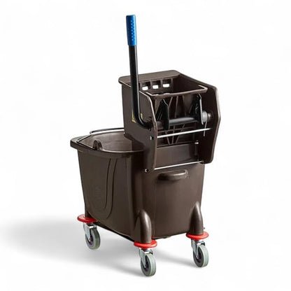 Brown 35-Quart Commercial Mop Bucket with Side-Press Wringer – Heavy-Duty Cleaning System for Restaurants, Hotels, Schools, Offices, and Industrial Floor Maintenance - color: Brown