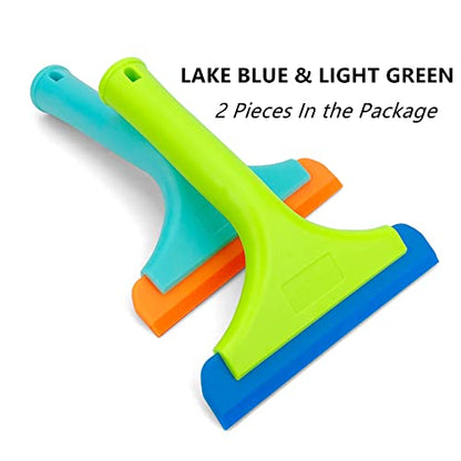 Super Flexible Silicone Squeegee, Auto Water Blade, Water Wiper, Shower Squeegee, 5.9'' Blade and 7.5'' Long Handle, for Car Windshield, Window, Mirror, Glass Door, Green+Lake Blue - color: Green+lake Blue