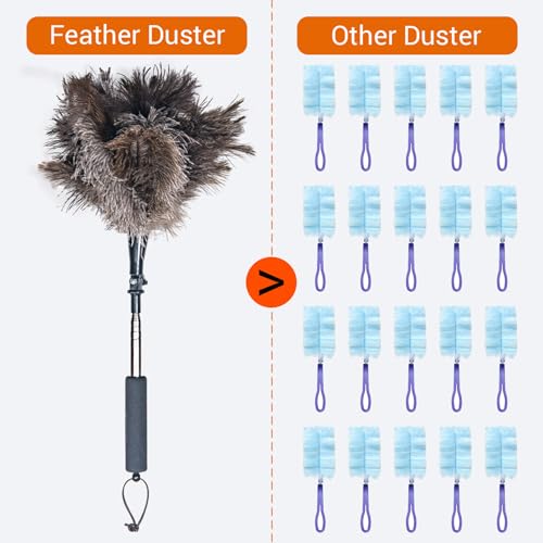 Luxury Black Curved Feather Duster, Extendable Ostrich Feather Cleaning Tool for High Ceilings, Furniture, Blinds, Walls, Soft Fluffy Long Handle Dusting(A13-Black) - color: Black-a2