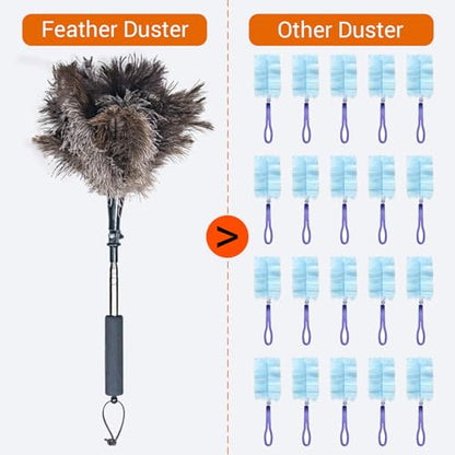 Luxury Black Curved Feather Duster, Extendable Ostrich Feather Cleaning Tool for High Ceilings, Furniture, Blinds, Walls, Soft Fluffy Long Handle Dusting(A13-Black) - color: Black-a2