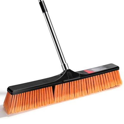 MASTERTOP 24" Heavy Duty Push Broom with Ultra-Sturdy Adjustable Handle, 6-Layer Stiff Bristles Garden Yard Broom, Outdoor Sweeping Brush for Garage, Patio, Driveway, Warehouse, Deck, Tile & Concrete - color: Push Broom Orange