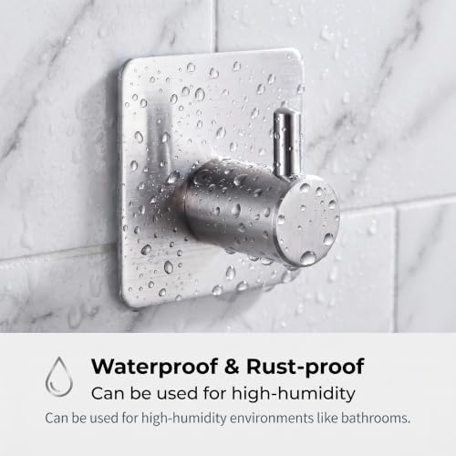 Fotosnow Adhesive Towel Hooks 15lbs Heavy Duty Wall Hooks Waterproof Stainless Steel Hanger for Hanging Coat, Hat, Towel Robe Hook Rack Wall Mount- Bathroom and Bedroom 4-Packs - color: Silver