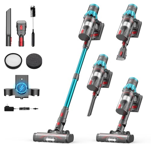 Cordless Vacuum Cleaner, 55Kpa 70Mins Stick Vacuum for Home with LED Display and Self-Standing, Vacuum with Anti-Tangle Brush&Wall Mount Charging, Vacuum Cleaners for Pet Hair/Carpets/Floors