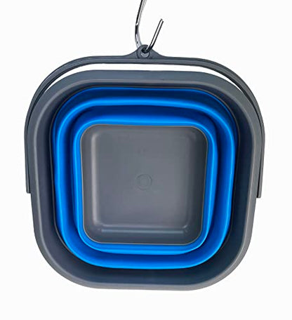 SAMMART 5.5L (1.4 Gallon) Collapsible Square Handy Bucket/Foldable SquareWater Pail/Portable Tub with Handle. (Grey/Blue (Set of 2)) - color: Grey/Blue (Set of 2)