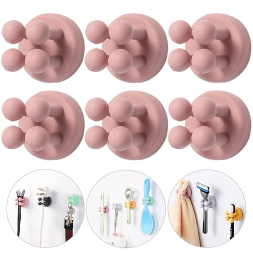iBetterLife Silicone Toothbrush Holders for Bathrooms - 6Pcs Razor Holder for Shower Wall Mount Self Adhesive Cute Utility Dorm Room Kitchen Office Organizer Storage Hook for Kids Hanging Loofah Towel - color: Pink, Toothbrush Holders for Bathrooms Wall