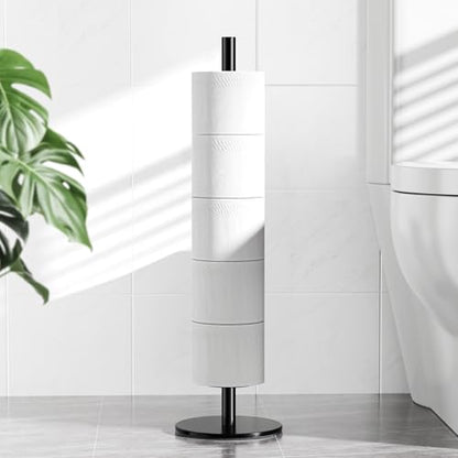 Black Toilet Paper Holder Stand for Spare Rolls Storage, Stainless Steel Freestanding Toilet Paper Holder with Shelf Hold 5 Paper Rolls - color: Matte Black