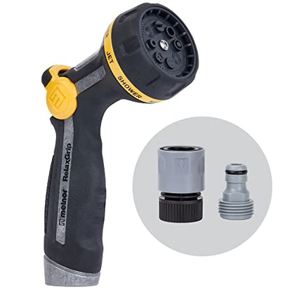 Melnor 65188AMZ RelaxGrip Metal Nozzle, Multi-Pattern, Arthritis Foundation Ease of Use Certified, Quick Connect Bundle, Black, Yellow - size: 8-Pattern, style: Thumb Control