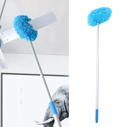 Ceiling Fan Duster with Extension Pole, 360 Degree Rotation Extra Long Round Duster Washable Cobweb Brush for Outdoor Indoor (Blue) - color: Blue
