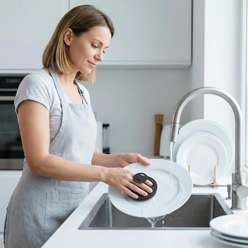 Silicone Scrub Brush for Dishes and Kitchen Cleaning, Soft Non-Scratch Sponge for Pots, Pans, Fruits, Vegetables, Reusable Dishwashing Brush with Hanging Hook, Black