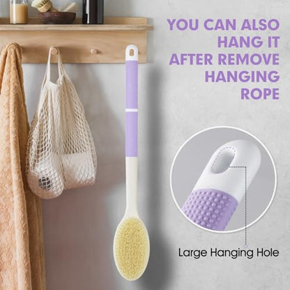 Backski Back Scrubber Anti Slip for Shower, Long Handle Bath Brush with Stiff and Soft Bristles for Exfoliation, Dual-Use Shower and Dry Body Brush(Purple) - color: Purple