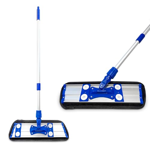Microfiber Flat Mop with 360° Rotation for Floor Cleaning – Adjustable Aluminum Handle (81–140 cm), Hook and Loop Head, Reusable Microfiber Pads, Lightweight for Hardwood, Tile & Laminate Floors