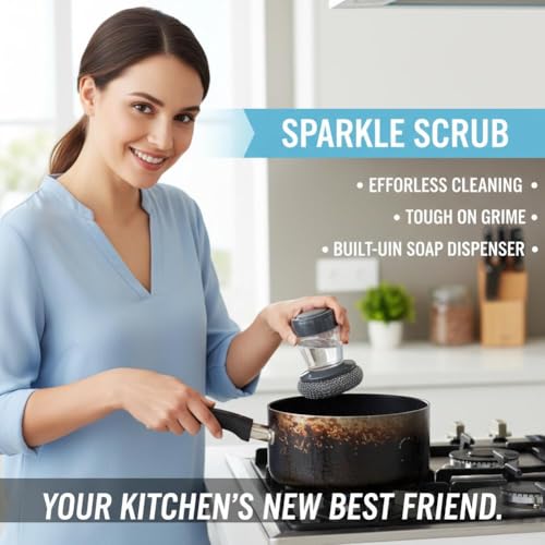 Soap Dispense Palm Kitchen Scrub,Soap Dispensing Dish Brush with Soap Dispenser for Easy Cleaning Dishes, Pots, Pans & Sinks - color: A, size: 1pcs