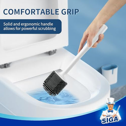 MR.SIGA Toilet Brush and Holder, Wall Mounted Toilet Brush for Bathroom Cleaning, Compact Toilet Brush with Holder Set, White, 1 Pack - color: White