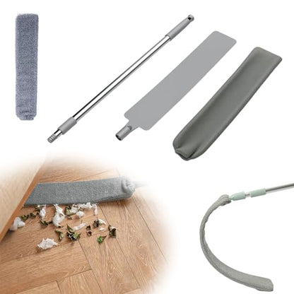 Retractable Gap Dust Cleaner with Reusable Dusting Cloths, Bendable Flexible Duster with Extension Pole, Wet & Dry Sweeper Stick Dusters for Gap Cleaning Under Furniture (Grey+Replacement Cloth*1) - color: Grey+replacement Cloth*1