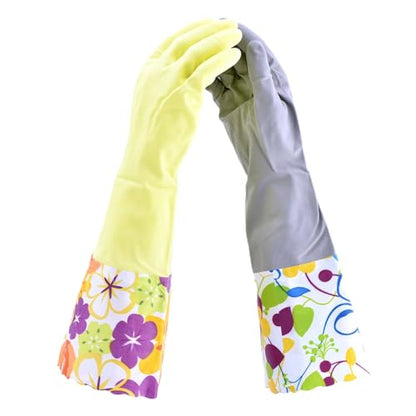 Finnhomy Household Gloves - Latex-Free, Waterproof, Long Cuff, Soft Lining Non-Slip, Adjustable Strap, Multi-Layer Protection, Flexible, Durable, Chemical-Resistant, Reusable for Cleaning (2 Pair) - color: Yellow/Grey, size: Large (Pack of 2)