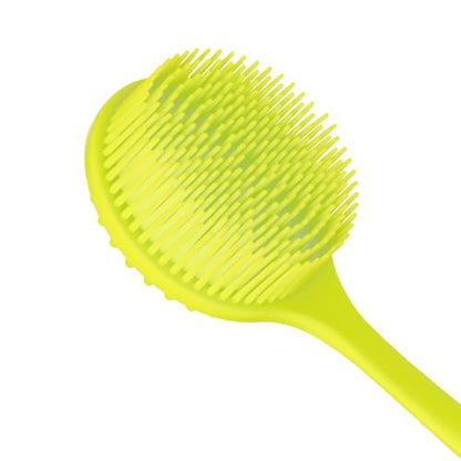 DNC Silicone Back Scrubber for Shower Soft Bath Body Brush with Long Handle (Green) - color: Green
