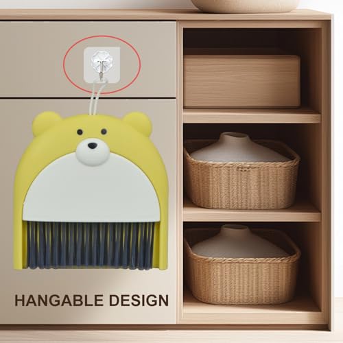Mini Broom and Dustpan Set 6.2x6.3 Inches Compact Hand Broom for Desktop Table Countertop Car Office Kitchen Small Space Cleaning(Yellow) - color: Yellow