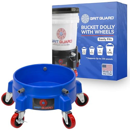 Grit Guard Bucket Dolly with Wheels - Rolling Detailing Wash Bucket with 5 Wheels and 2 Locking Casters Compatible with 2.5, 4, 5 and 6 Gallon Buckets (Blue, 3" Red Casters) - Made in the USA - color: Blue, size: 3" Red Casters