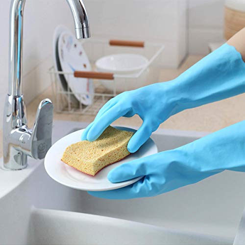 HSL Household Cleaning Gloves - Reusable Kitchen Dishwashing Gloves with Latex Free, Cotton lining, Waterproof, Non-Slip (Small, 2 Pairs) - color: Blue+pink, size: Small (Pack of 2)