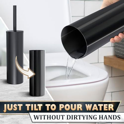 Black Toilet Brush and Holder Set - Scratch Resistant Black Toilet Bowl Brush and Holder with Soft Bristles Replaceable Head, Protection from Splashes, and Compact Design - for Effective Cleaning - color: Black
