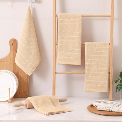 Homaxy 100% Cotton Terry Kitchen Towels(Apricot, 13 x 28 inches), Checkered Designed, Soft and Super Absorbent Dish Towels, 8 Pack - color: Apricot, size: 13 X 28 - 8 Pack