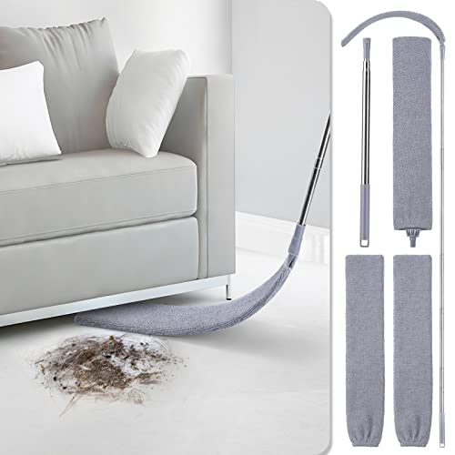 Retractable Gap Dust Cleaner with 3 Microfiber Dusting Cloths & 30-100 inch Extendable Long Handle, Retractable Duster Brush for Cleaning Under Appliances Sofa Couch Bed Refrigerator Furniture - color: Gray