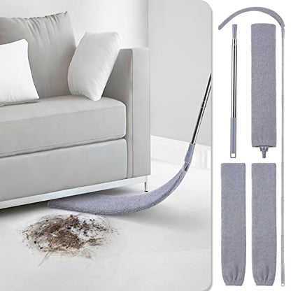 Retractable Gap Dust Cleaner with 3 Microfiber Dusting Cloths & 30-100 inch Extendable Long Handle, Retractable Duster Brush for Cleaning Under Appliances Sofa Couch Bed Refrigerator Furniture - color: Gray