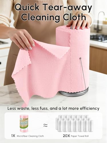 Microfiber Cleaning Cloths Roll, 225 Pack Tear Away Microfiber Towels Roll, 12" x 12" Lint Free Rags, Reusable Cleaning Cloths, Washable, Scratch Free,Ultra Absorbent Dish Rags(Pink) - color: Pink, size: 225 pack