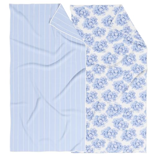 HALL & PERRY Kitchen Tea Towel, Ultra Soft, Quick Dry Microfiber Dish Cloths - 18"x30" Premium Quality Waffle Towel - Stripes and Flowers, Blue (2, Sammie) - color: Sammie
