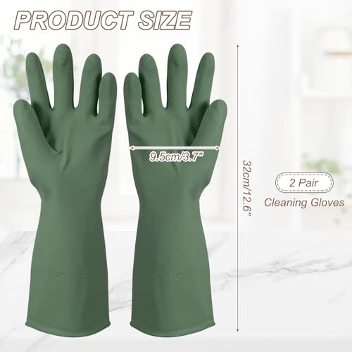 uxcell Rubber Cleaning Gloves, Reusable Household Dishwashing Long Rubber Gloves - color: Dark Green, size: Small