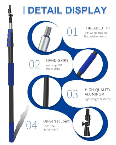26 Foot High Reach Duster Kit with 5-20 ft Telescoping Extension Pole, High Ceiling Duster, Cobweb Duster, Window Squeegee, Feather Duster, Outdoor & Indoor Extendable Duster Cleaning Kit