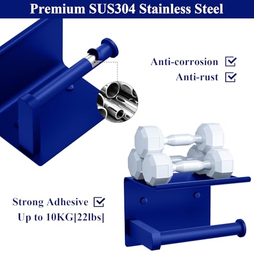 Tindbea Toilet Paper Holder with Shelf Adhesive or Screw Wall Mounted Toilet Paper Roll Dispenser Storage, Stainless Steel Bathroom Shelf Holder Accessories (Klein Blue) - color: H-klein Blue