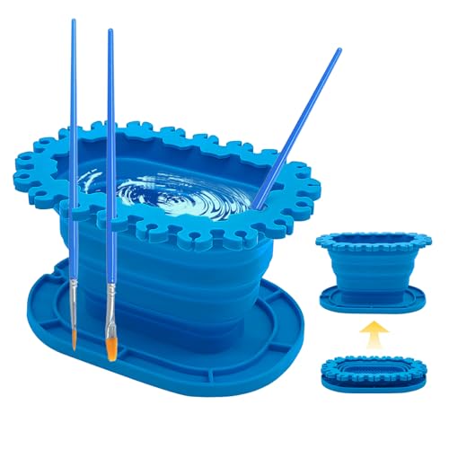 Foldable Silicone Paint Brush Cleaner Cup with Holder, Collapsible Rinse Basin for Acrylic, Watercolor and Oil Painting, Portable Brush Washing Cup for Artists and Hobby Painting ﻿ ﻿ ﻿ - color: Blue