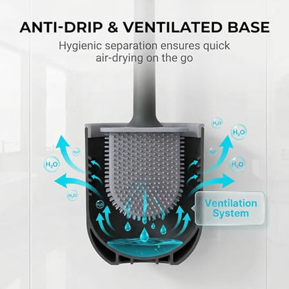 RV Silicone Toilet Brush with Holder, Drill-Free Wall Mounted Toilet Bowl Cleaner, Anti-Drip Anti-Roll Compact Brush for RV Camper & Small Bathroom - color: Black