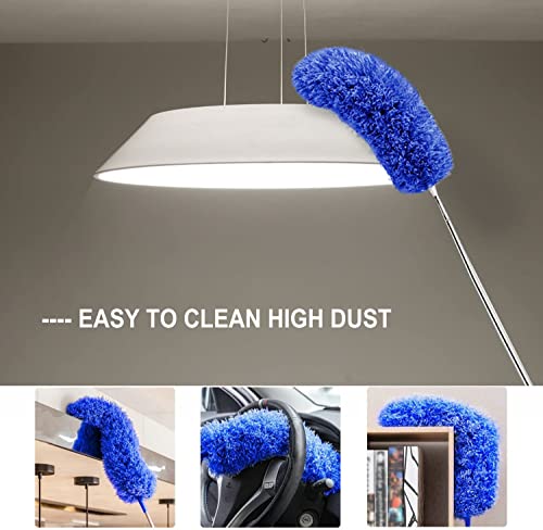 Microfiber Duster Kit High Reach Ceiling Fan Duster with Extendable Pole 100" Telescoping Cobweb Duster for Cleaning, Bendable Head Washable Duster for Ceiling, Fan, Furniture - style: 3PC Duster Kit BLUE
