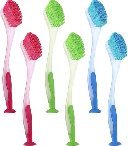Dish Brush with Long Handle,6 Pack Kitchen Scrub Brush with Suction Cup Base,Assorted Color Dishwashing Brush Durable Bristles for Cleaning Dishes,Pots,Pans and Sink
