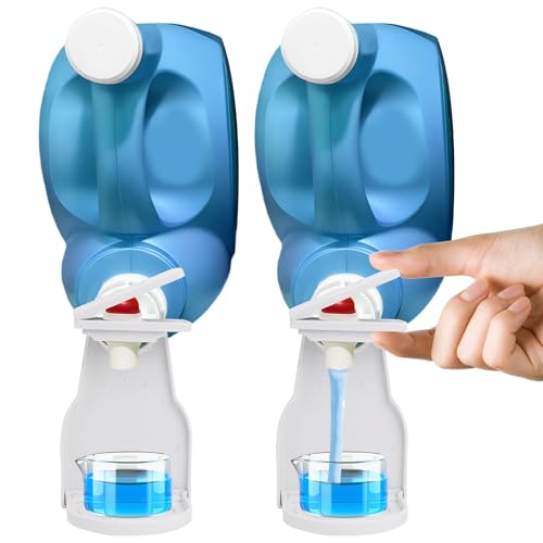 2 Pack Laundry Detergent Dispenser Cup Holder and Drip Catcher for Liquid Laundry & Softener, Laundry Room Organization and Storage, Detergent Bottle Cup Holder with Nozzle Button Switch